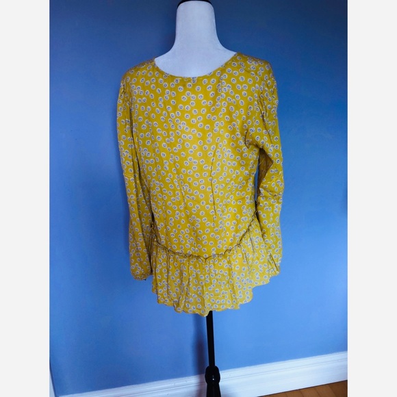 Anthropologie Pleione yellow floral ruffle blouse - Picture 3 of 6